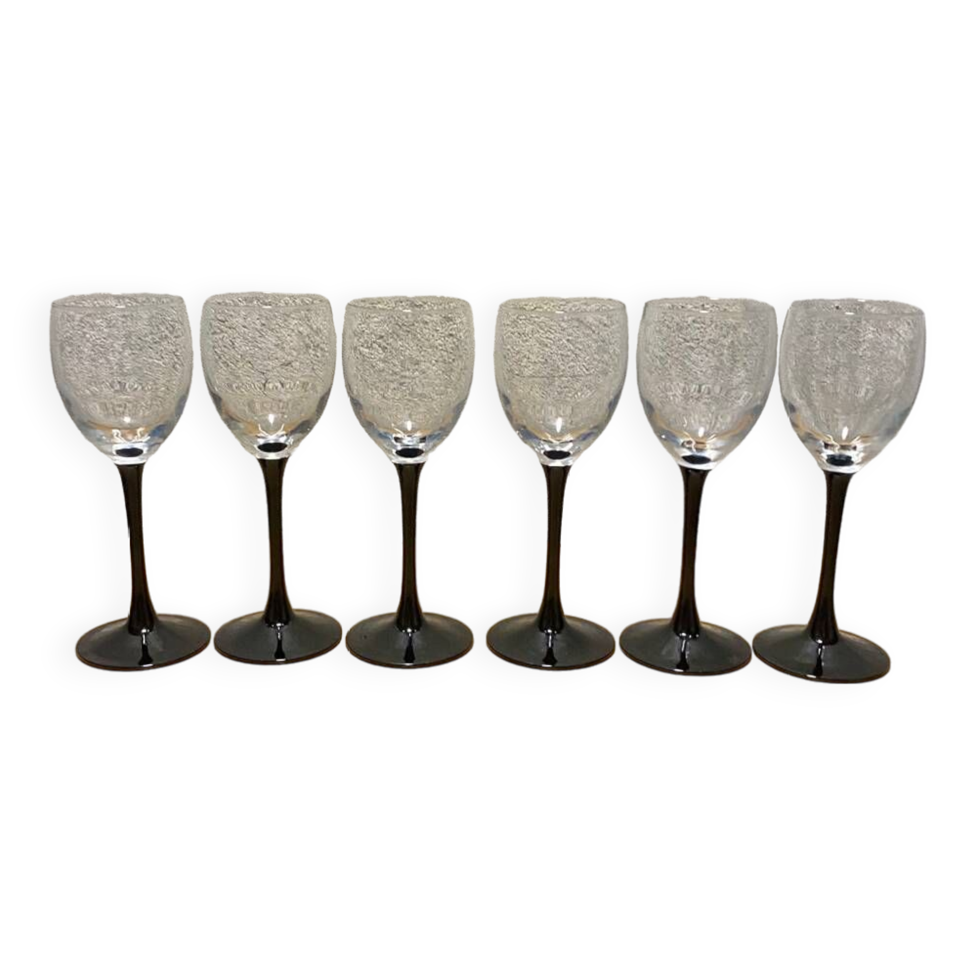 6 80's black and white stemmed glasses