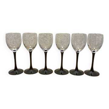 6 verres à pieds noirs et blancs 80’s