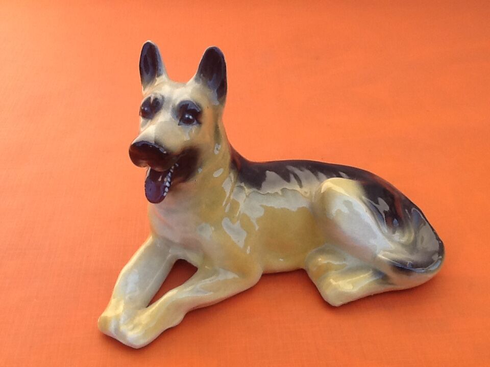 1970s zoomorphic sculpture glazed ceramics german shepherd dog