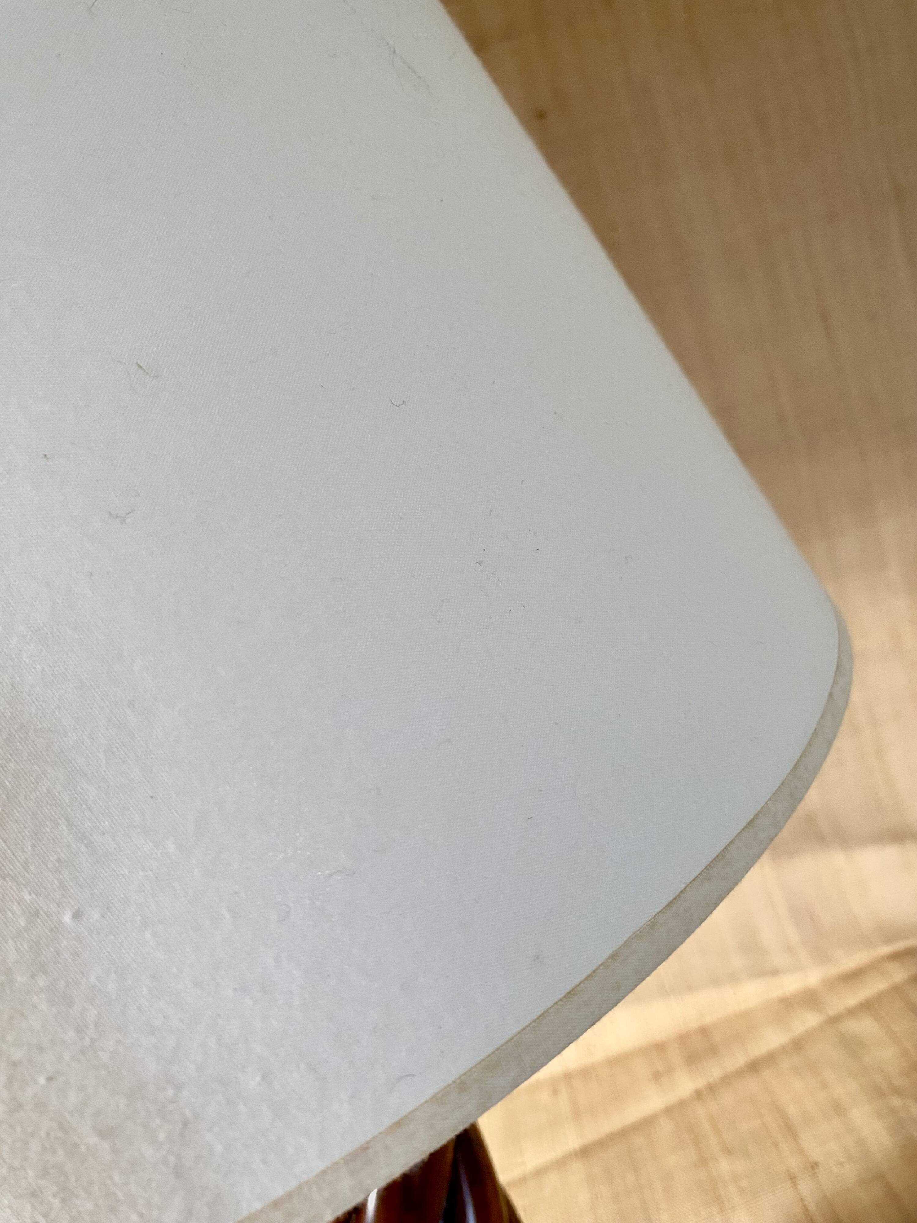 Turned wooden lamp, 2M fabric cable, cotton shade.