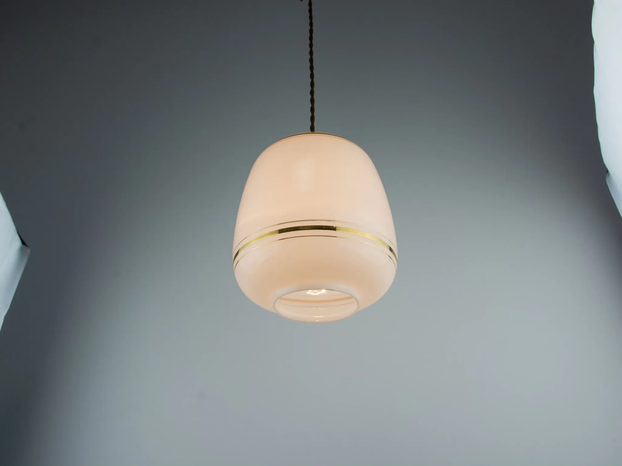 Vintage White Glass Gold Accented Mid-Century Modern Lamp