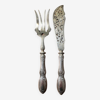 Fish Serving Cutlery - Art-Nouveau Floral Decor / silver