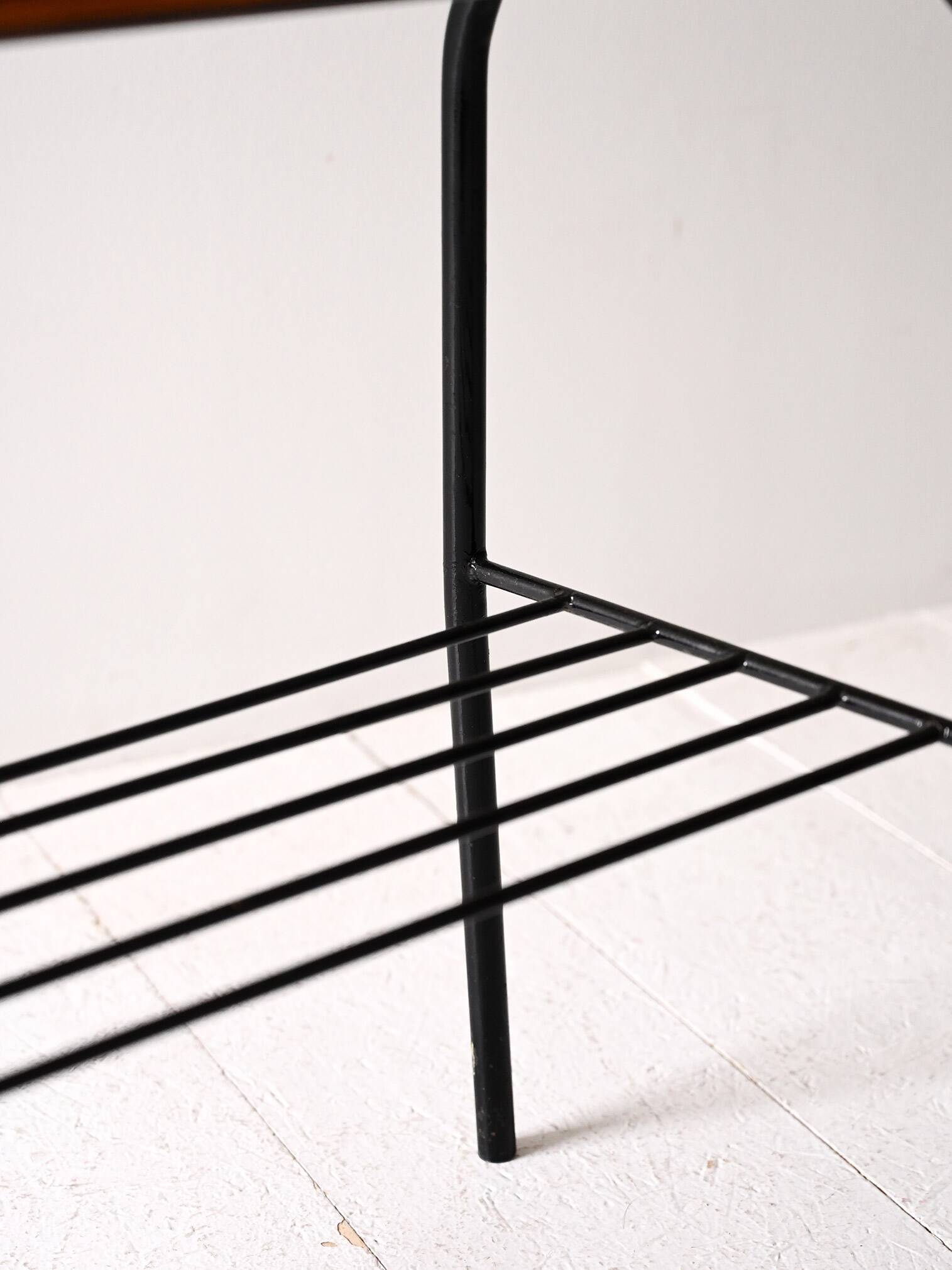 Vintage Scandinavian pine and metal side table