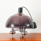 Three-branched chandelier in smoked plexi and chrome, Space Age, 1970