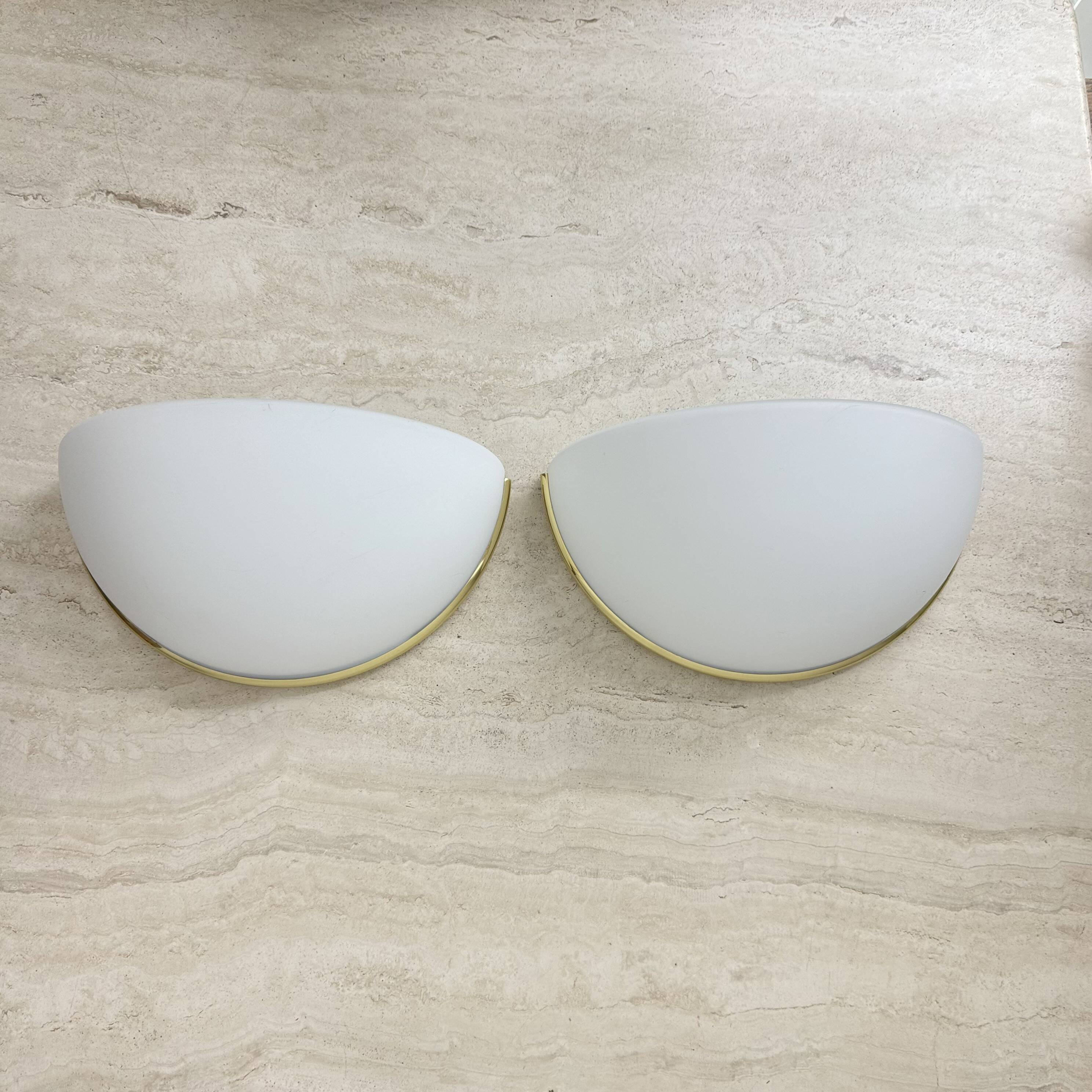Pair of Limburg Glashütte wall lamp sconce opaline glass with golden detail