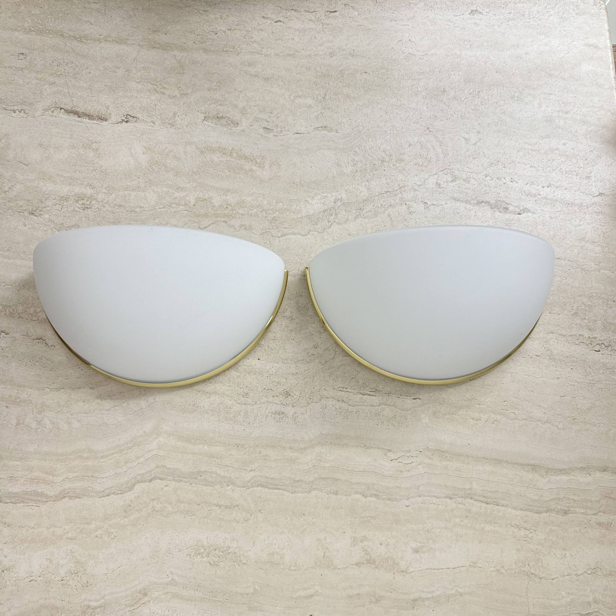 Pair of Limburg Glashütte wall lamp sconce opaline glass with golden detail