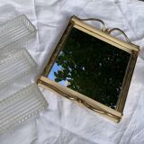Aperitif set consisting of a wooden tray and mirror, art deco