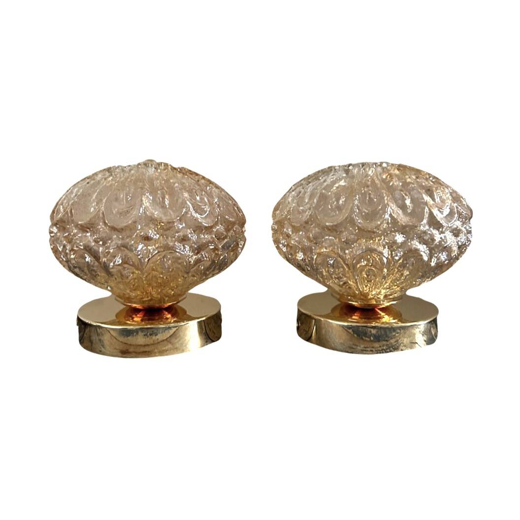 Set of two vintage amber glass wall lights