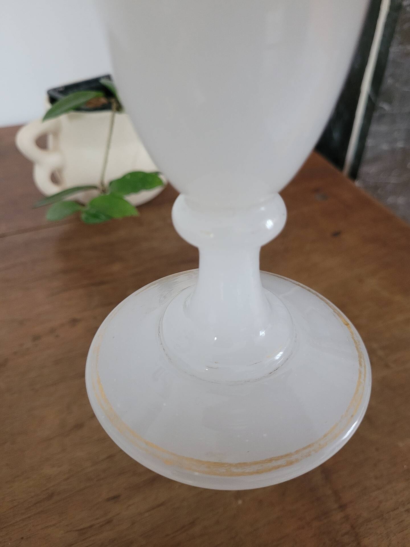 White opaline bowl with golden trim