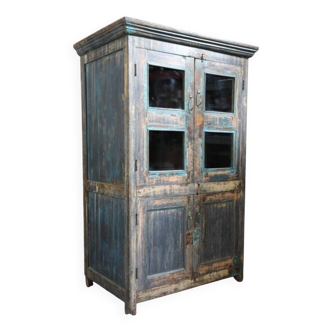 Meuble indien, armoire vitrée, 4 portes, 2 tablettes