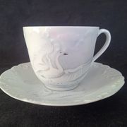 Limoges, Camille Tharaud - Coffee service for 8 people in Limoges porcelain, "Swan" decoration.