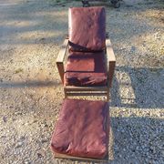 Vintage "Bain De Soleil" Armchair in Oak and Faux Leather Cushions - 20th Century