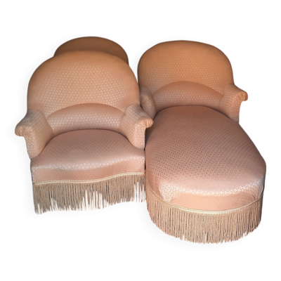 Méridienne et fauteuils crapaud