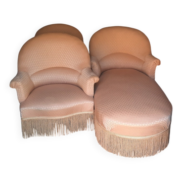 Méridienne et fauteuils crapaud
