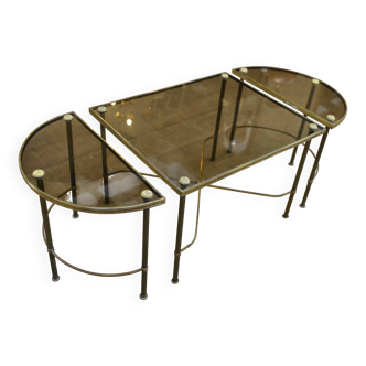 Tripartite Brass and Glass Coffee Table by Maison Bagues, France, 1960s
