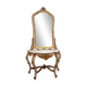 Importante console galbée + miroir style Louis XV en bois doré et laqué
