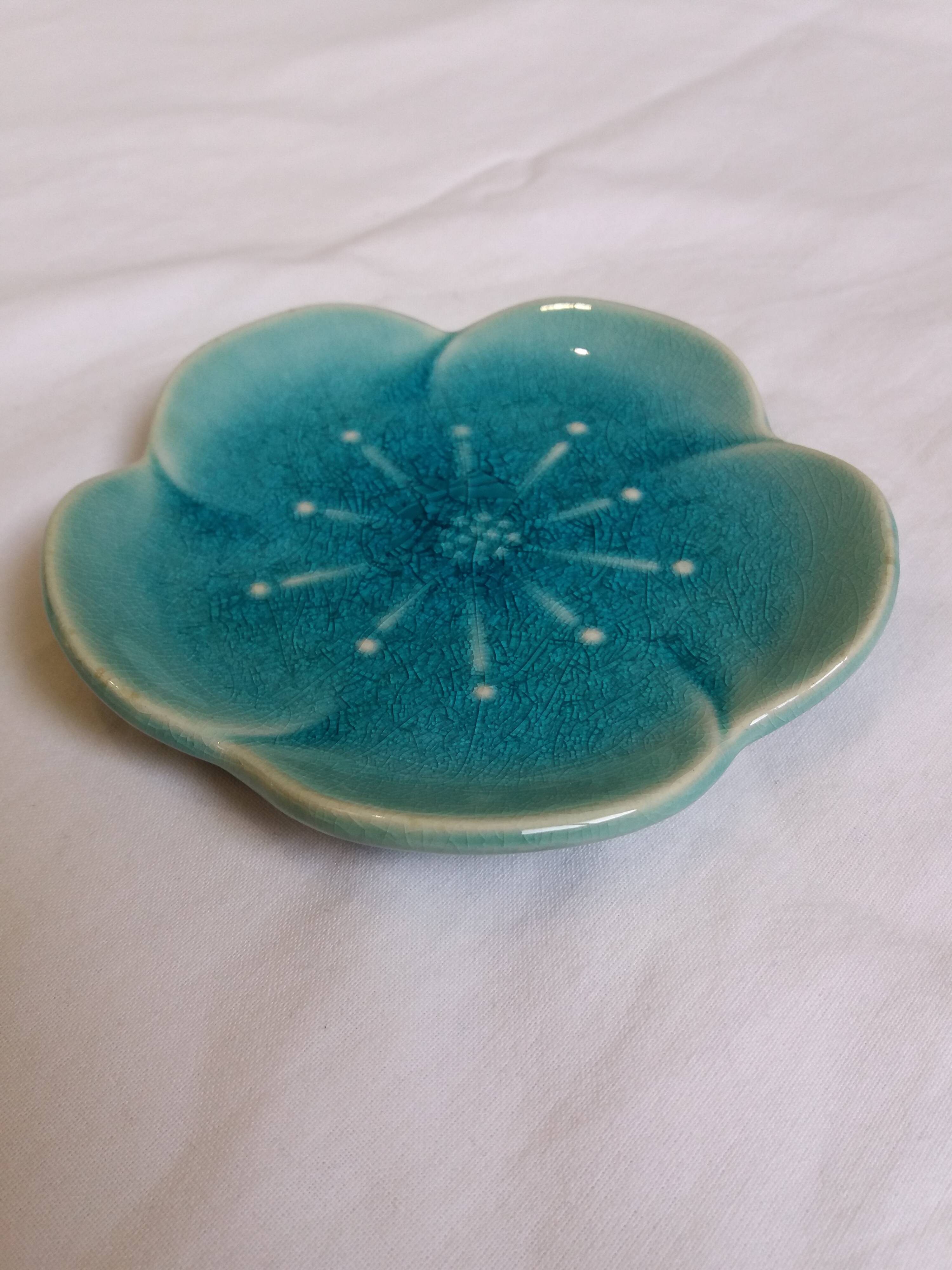 Turquoise flower jewelry storage cup stamped LBMDJ
