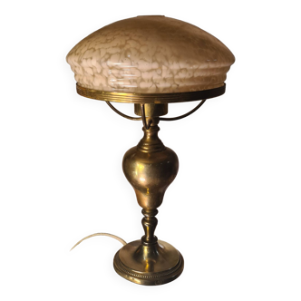Brass lamp 1930, lampshade glass clichy 35x20 light brand of use