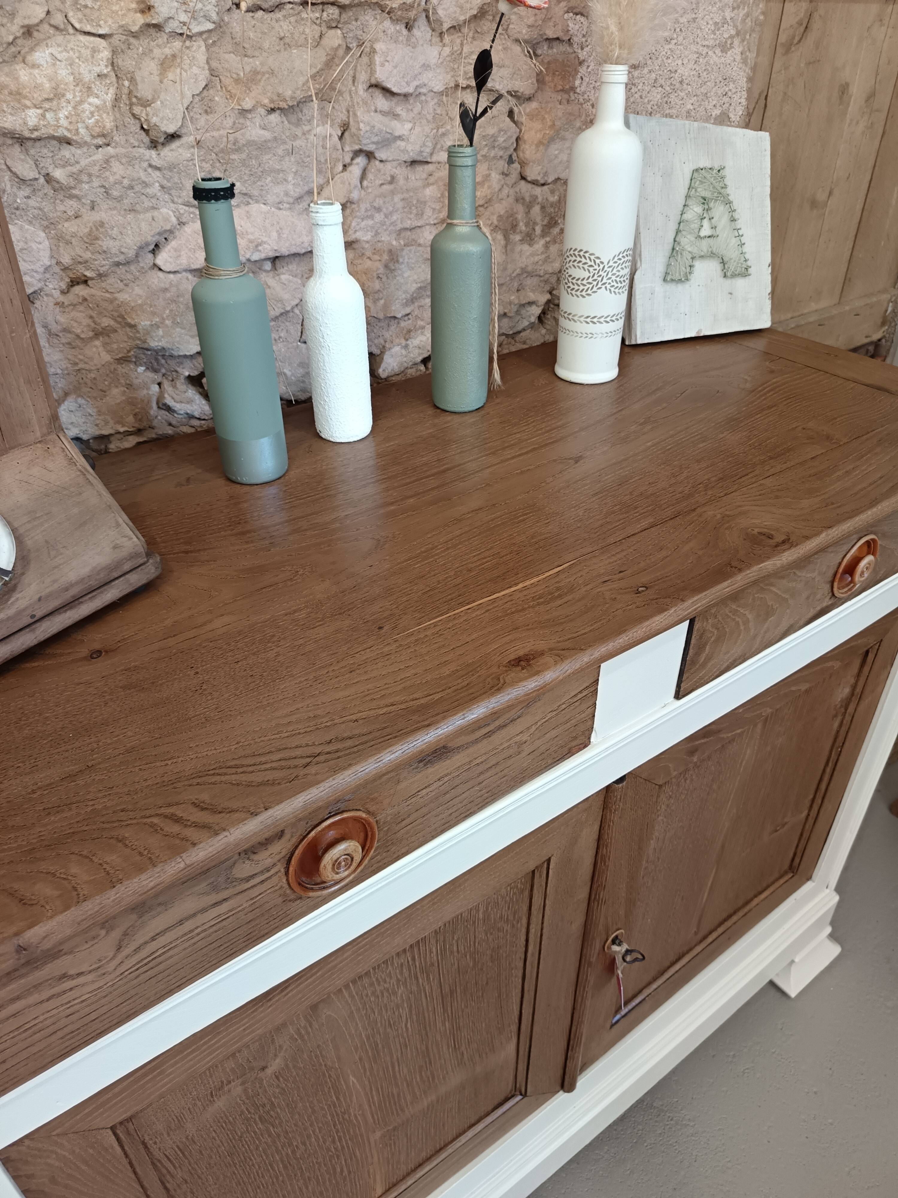 Buffet ancien bois naturel et lin