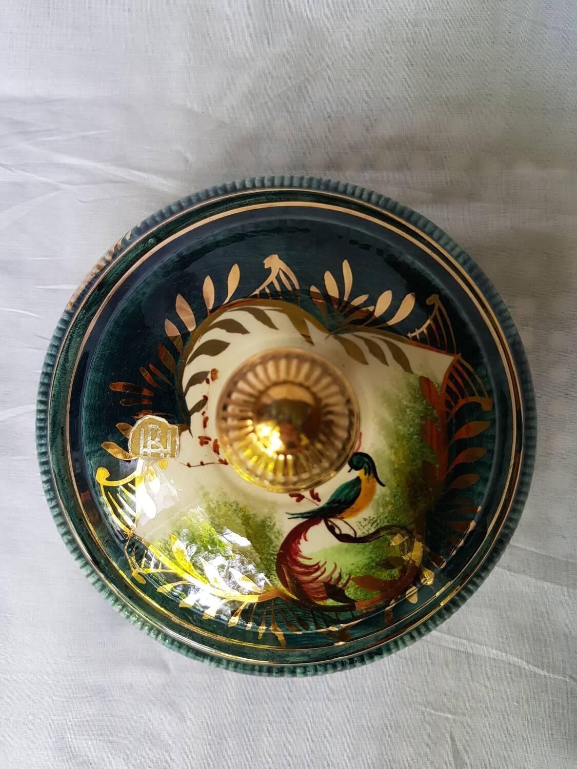 Bonbonnière en céramique peinte à la main H. Bequet Quaregnon