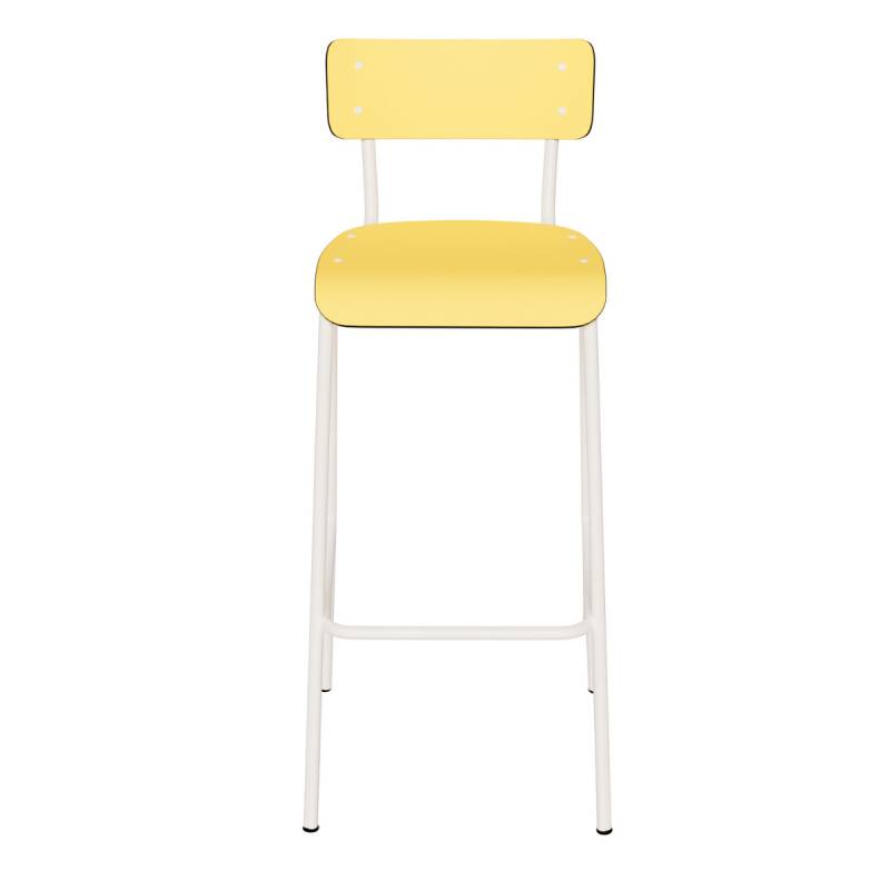 Chaise de bar design annee 50 jaune citron/blanc