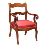 Fauteuil ancien de style Restauration en noyer, tissu, Italie, XIXe siècle