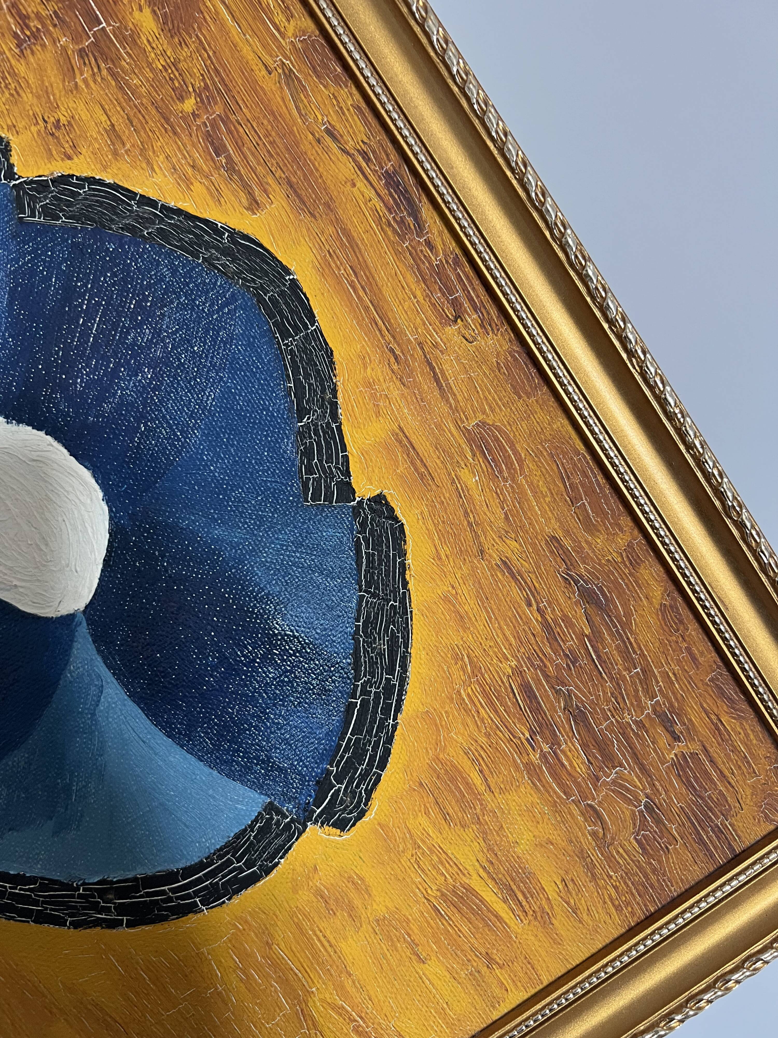 Abstract painting with vintage gilded frame