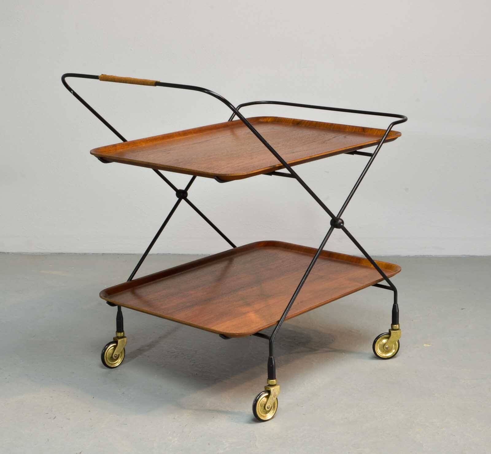 Minimalistic Paul Nagel Teak and Steel Teatrolley. Germany, 1950s