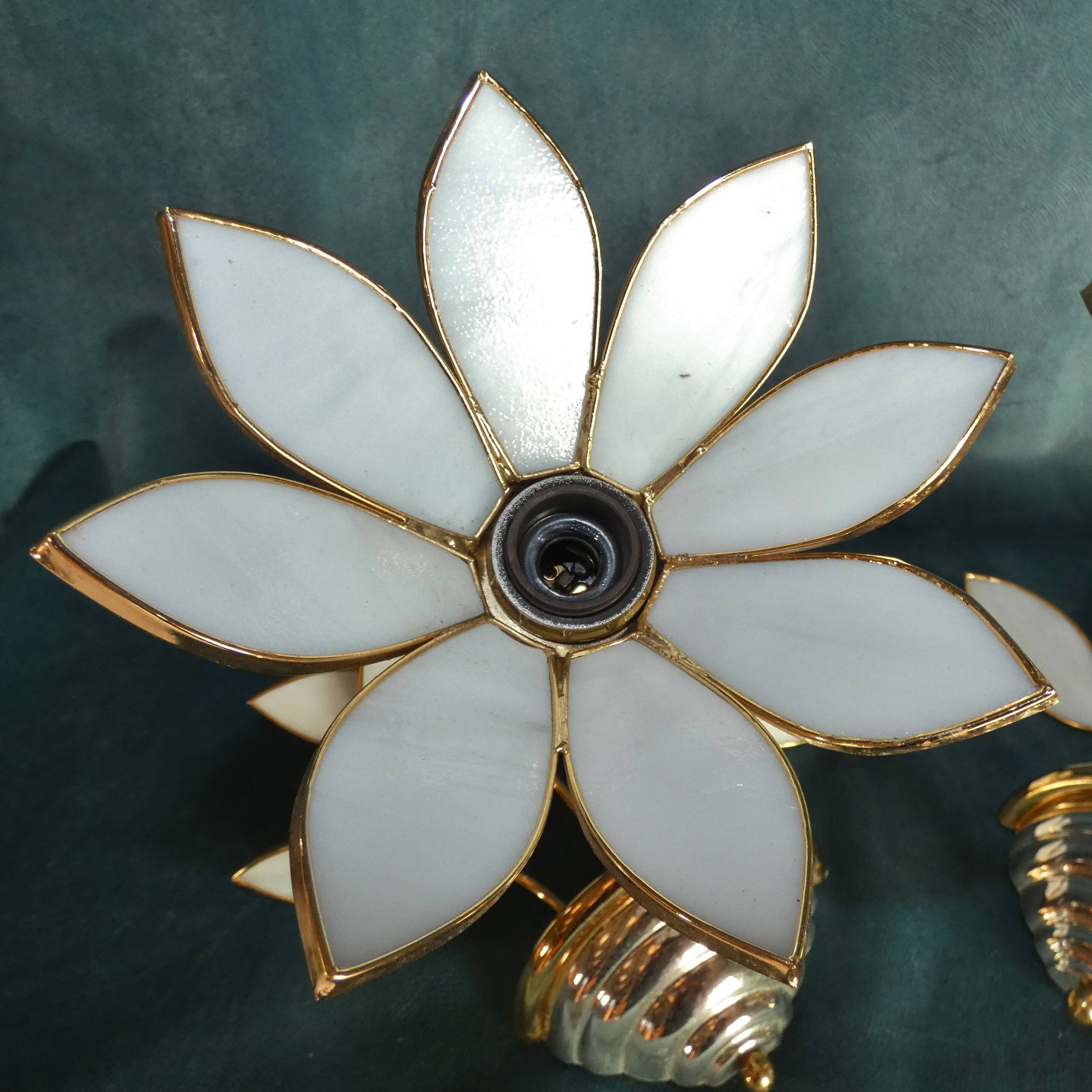 Pair Applique Bouquet of Flowers Glass Pate Structure Metal Silver and Golden Fine Gold