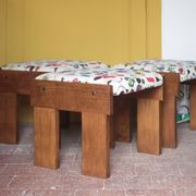 Set of 3 beech wood stools with fabric upholstery in the style of Miro.