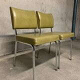 Pair of vintage design faux leather and chrome armchairs