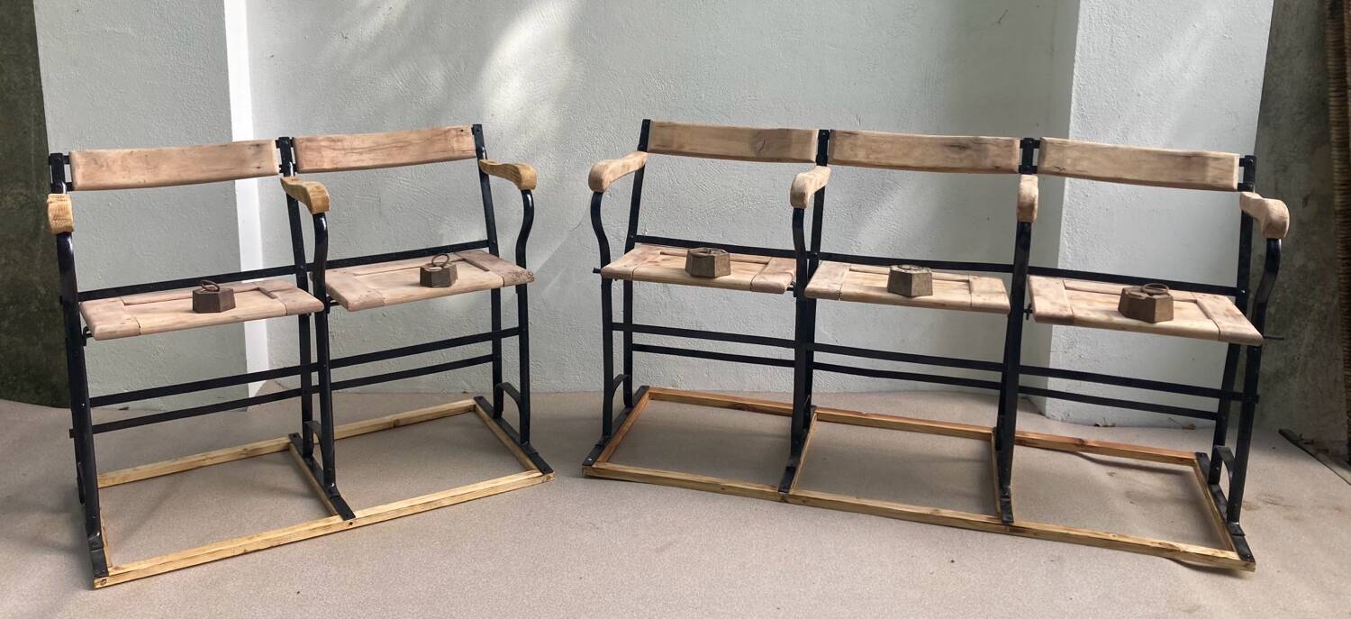 Two-seater folding theatre bench