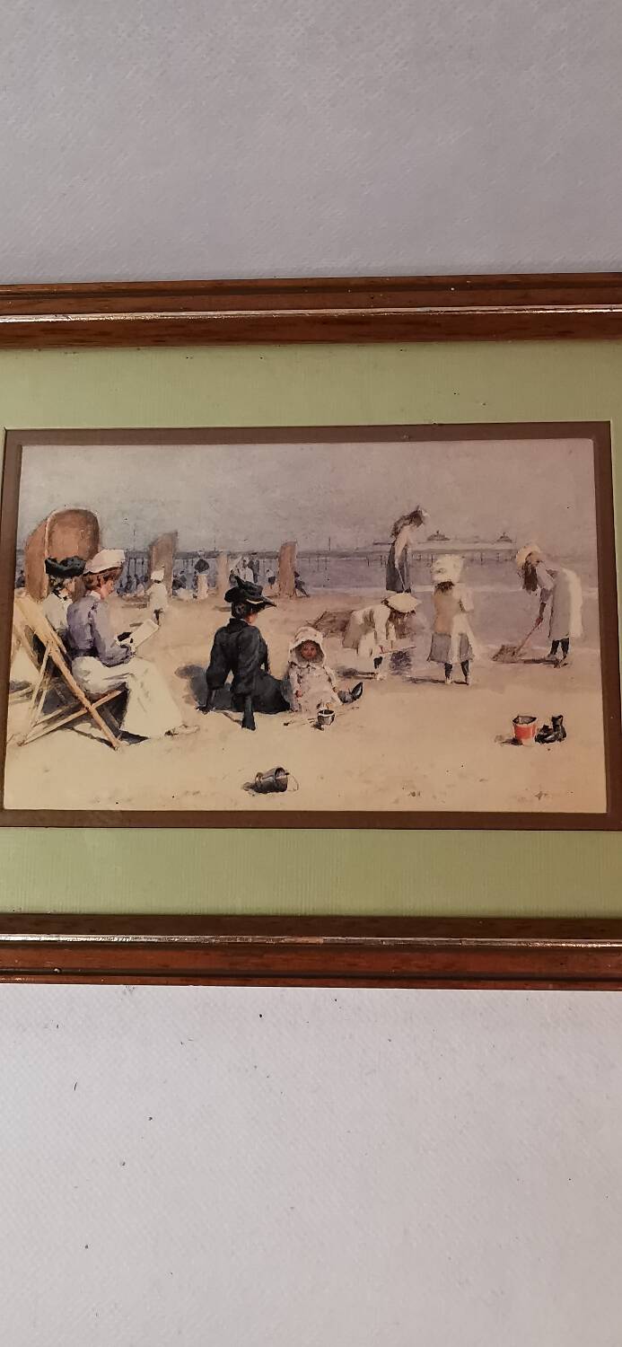 Frame with watercolor print Édouard Van Goethem seaside beach