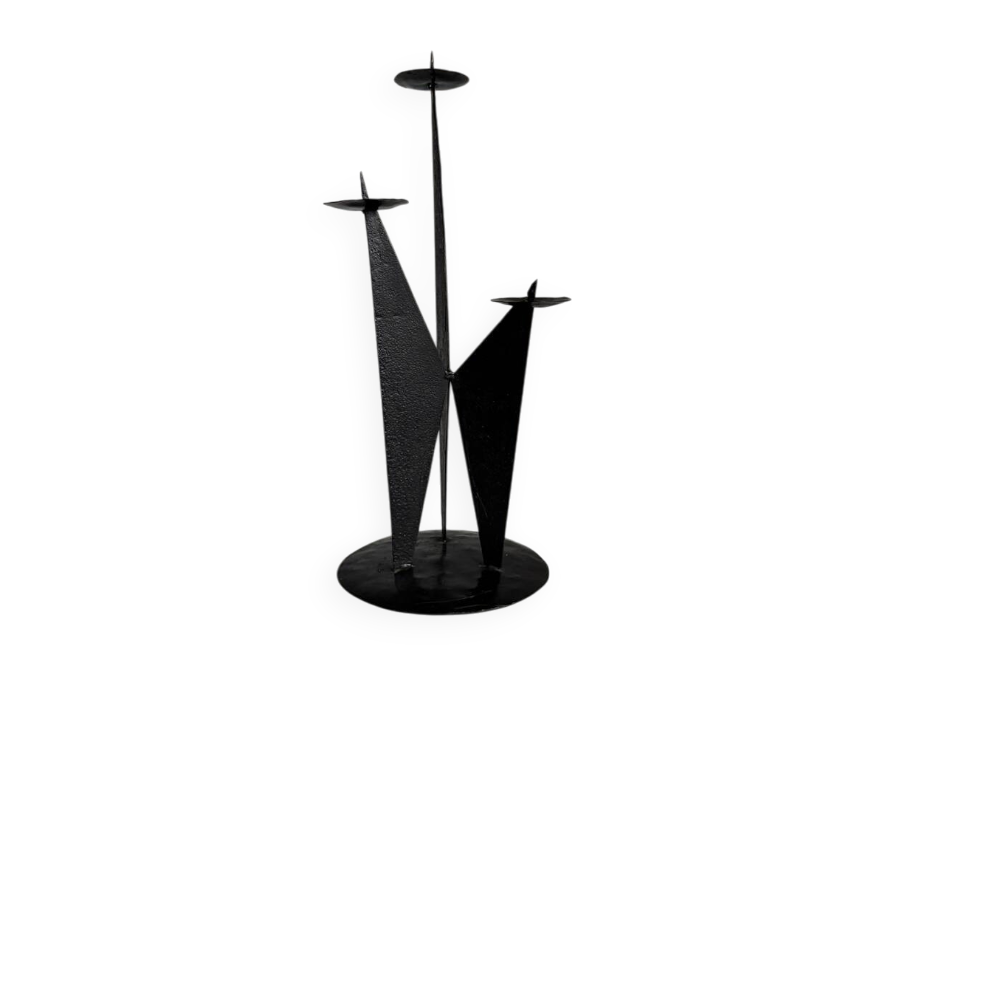Vintage black metal brutalist tripod candlestick