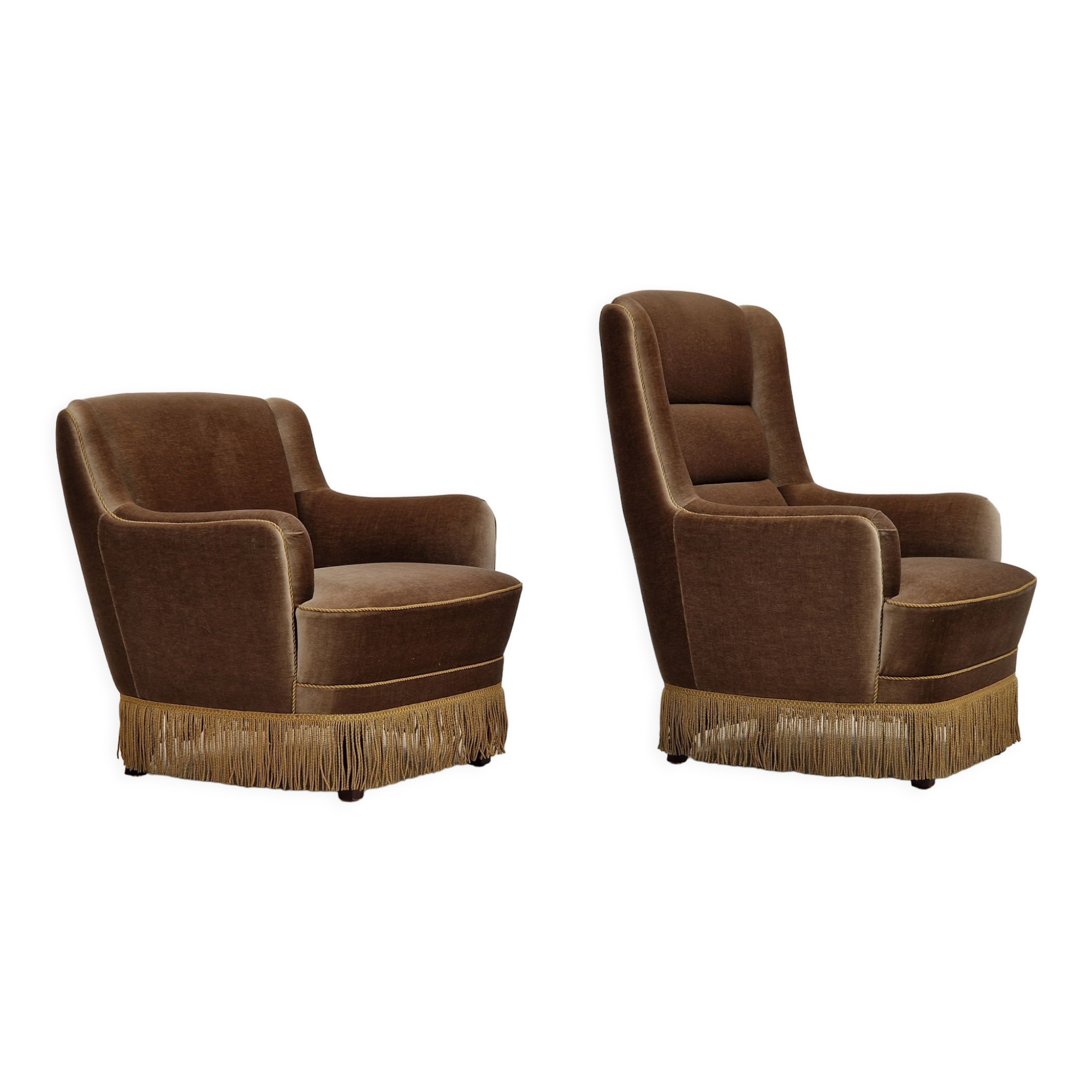 1970s, Danish set of two velour chairs, original condition