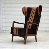 1960s, Danish highback armchair by Fritz Hansen, furniture wool, beech wood