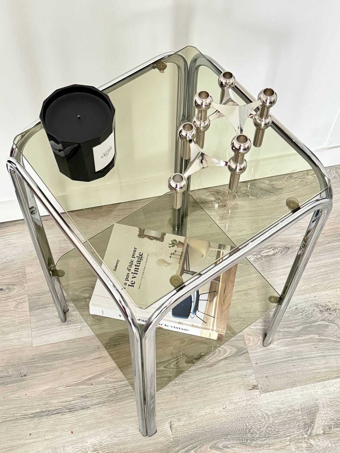 Antique vintage smoked glass side table / end table