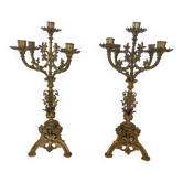 Paire de candélabres d’église - XIXe - en bronze et laiton, 5 feux / c