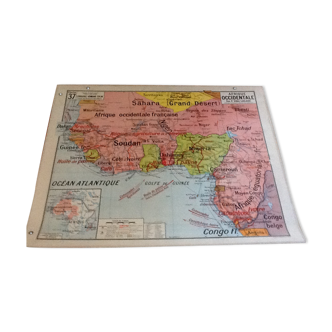 School map Afrique Occidentale au recto et Tunisie au verso Vidal Lablache