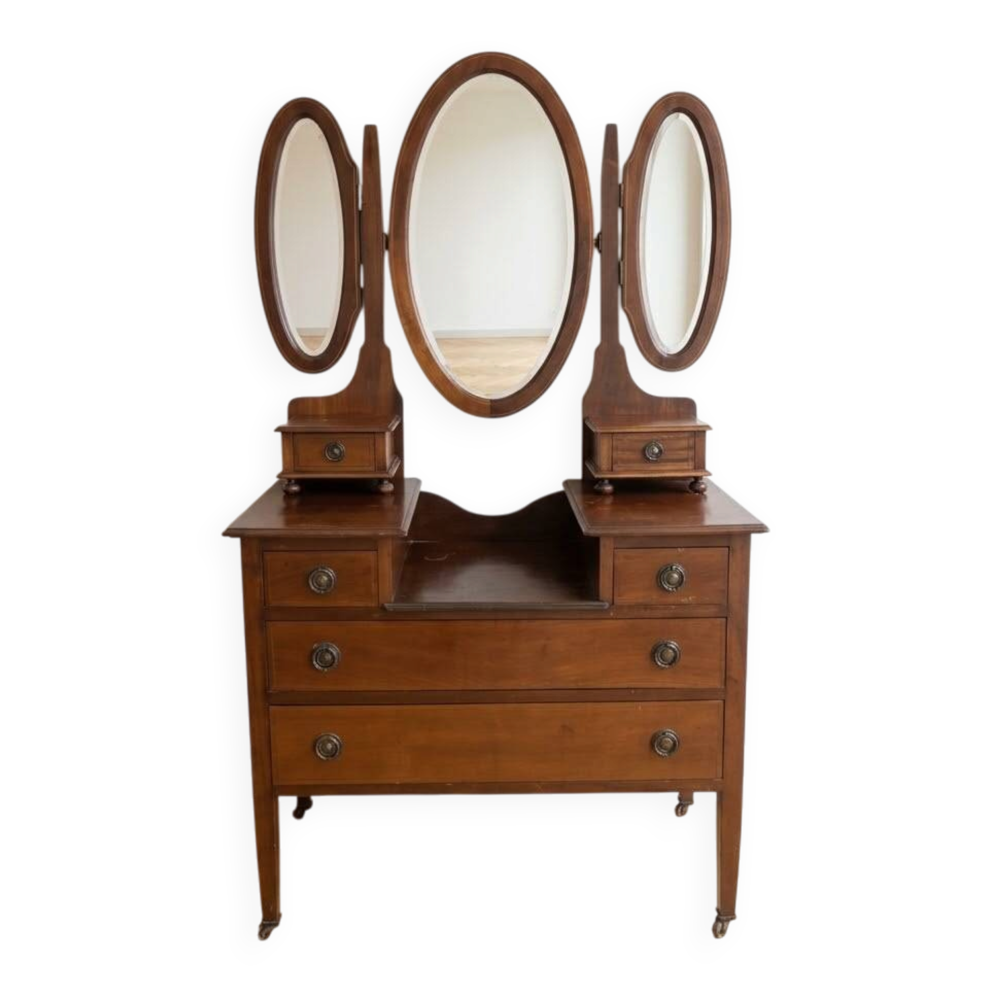 Coiffeuse ancienne en bois avec miroir tryptique