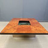 Vintage burl wood hidden bar coffee table, 1970s