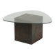 Unique design coffee table with natural stone base and organic glass top