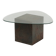 Unique design coffee table with natural stone base and organic glass top