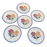 6 flat plates E. Charbonnier, Salins, Terre de Fer, countryside model, made in France, vintage