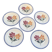 6 assiettes plates E. Charbonnier, Salins, Terre de Fer, modele campagne, made in france, vintage