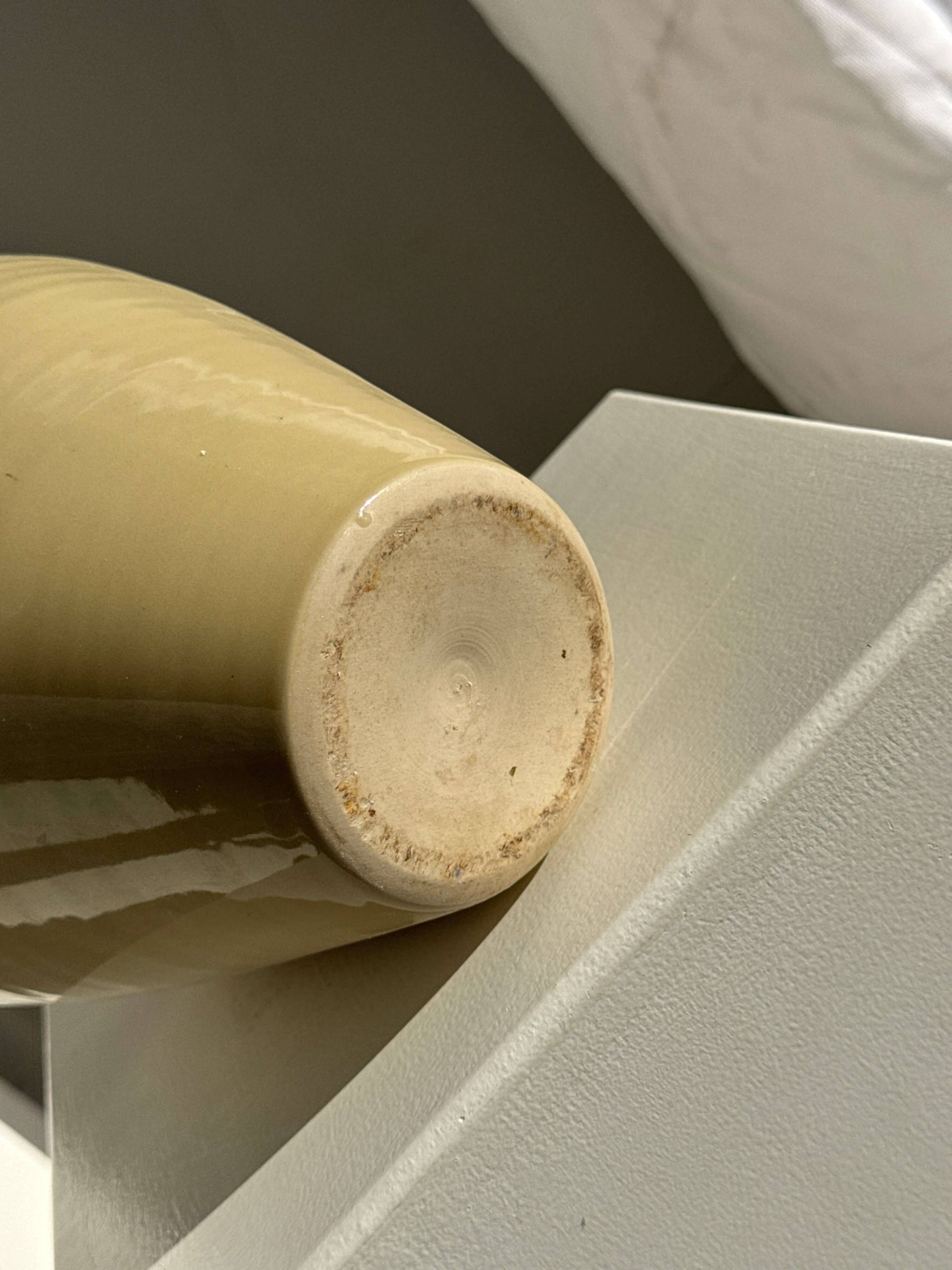 Large beige vase with blue and pink trim H27 D21