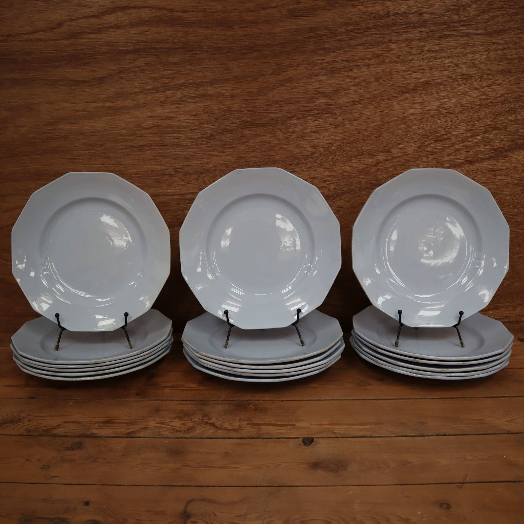 6 assiettes plates octogonales en faïence Moulin des loups couleur Bleu pâle