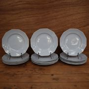 6 assiettes plates octogonales en faïence Moulin des loups couleur Bleu pâle