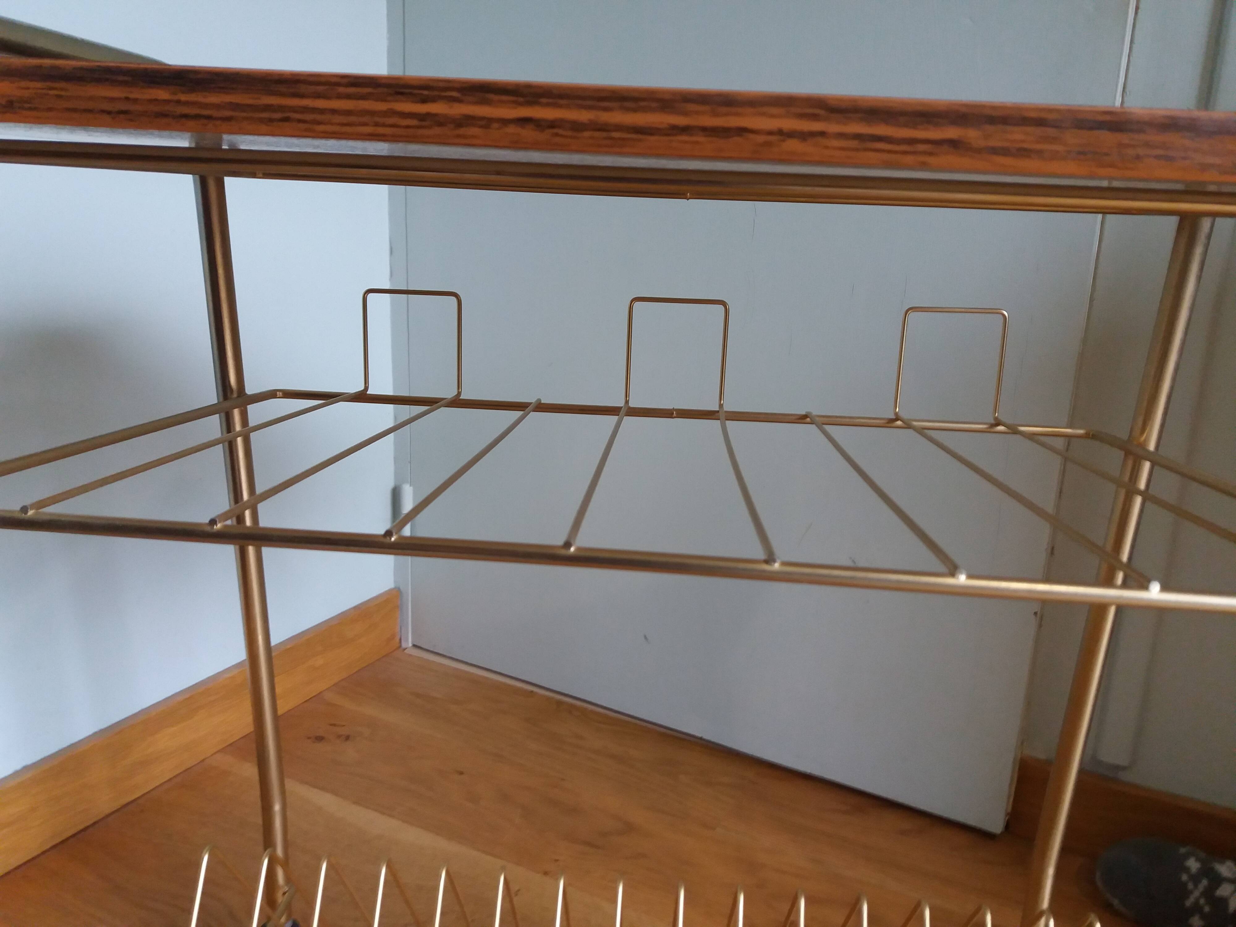 Table trolley for vinyls or magazines in gold metal and formica
