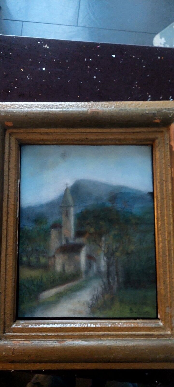 Old pastel painting on paper signed landscape Bartalini with frame.